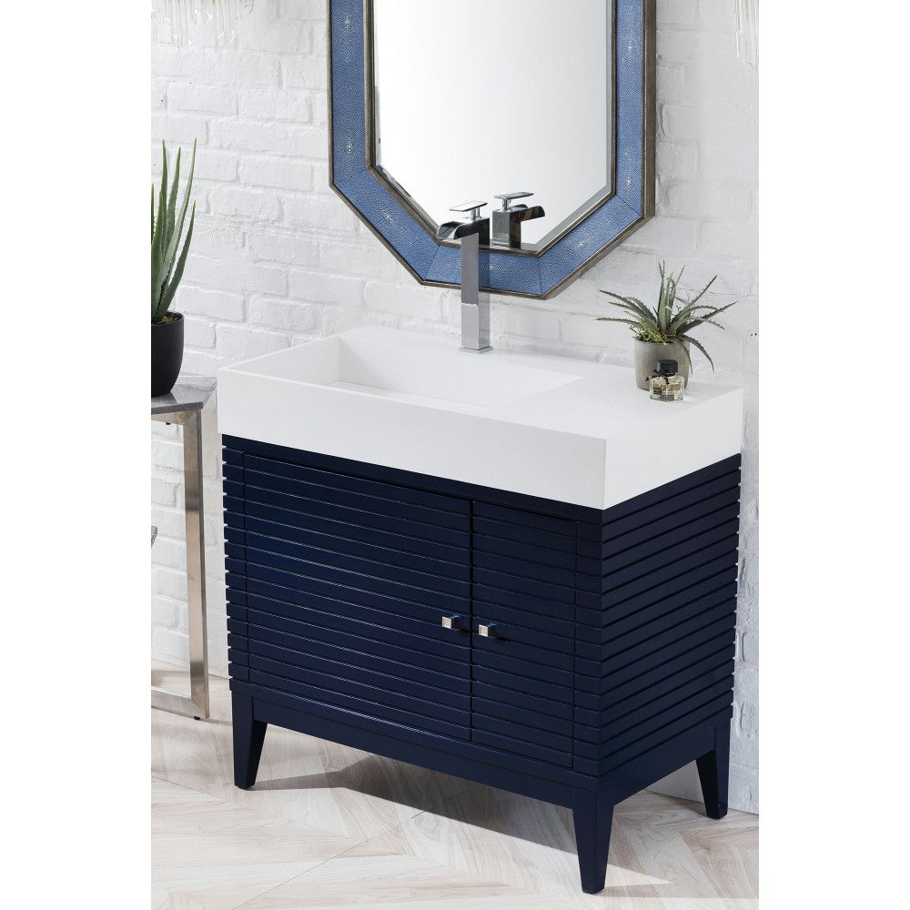 Linear 36" Single Vanity, Victory Blue w/ Glossy White Composite Top
