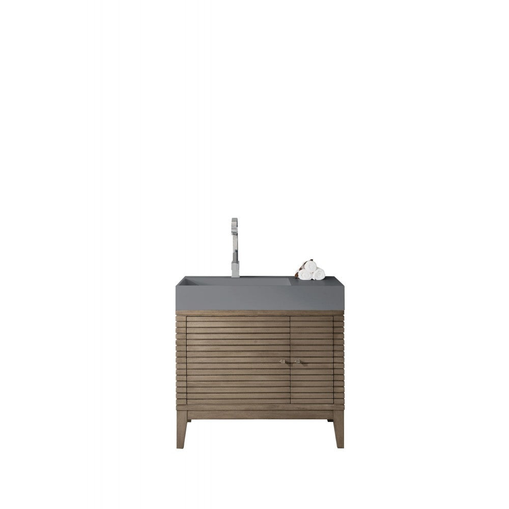 Linear 36" Single Vanity Whitewashed Walnut w/ Dusk Gray Glossy Composite Top