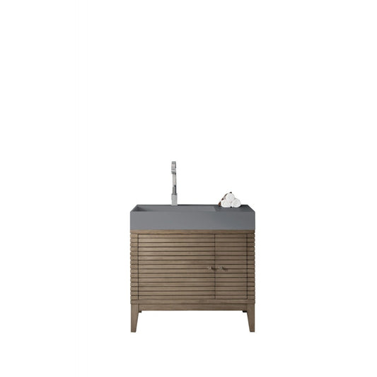 Linear 36" Single Vanity Whitewashed Walnut w/ Dusk Gray Glossy Composite Top