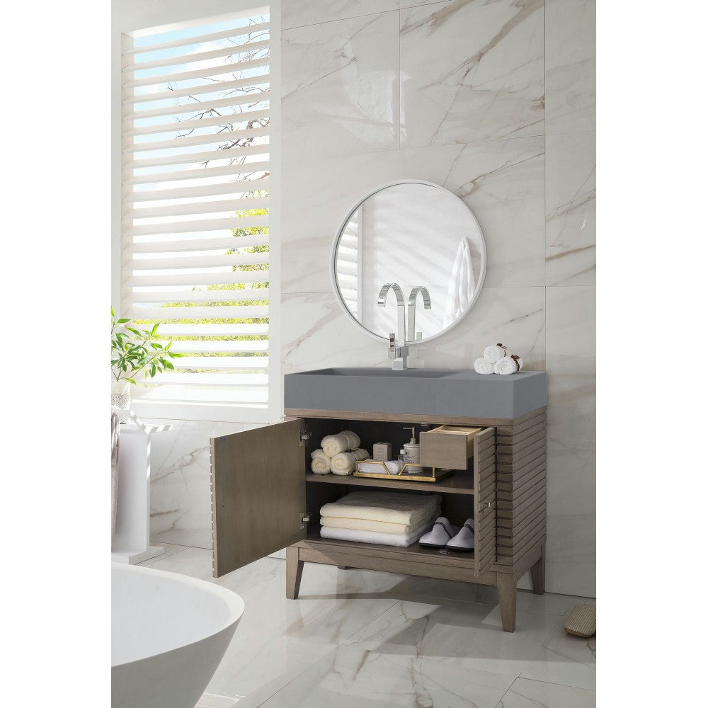 Linear 36" Single Vanity Whitewashed Walnut w/ Dusk Gray Glossy Composite Top