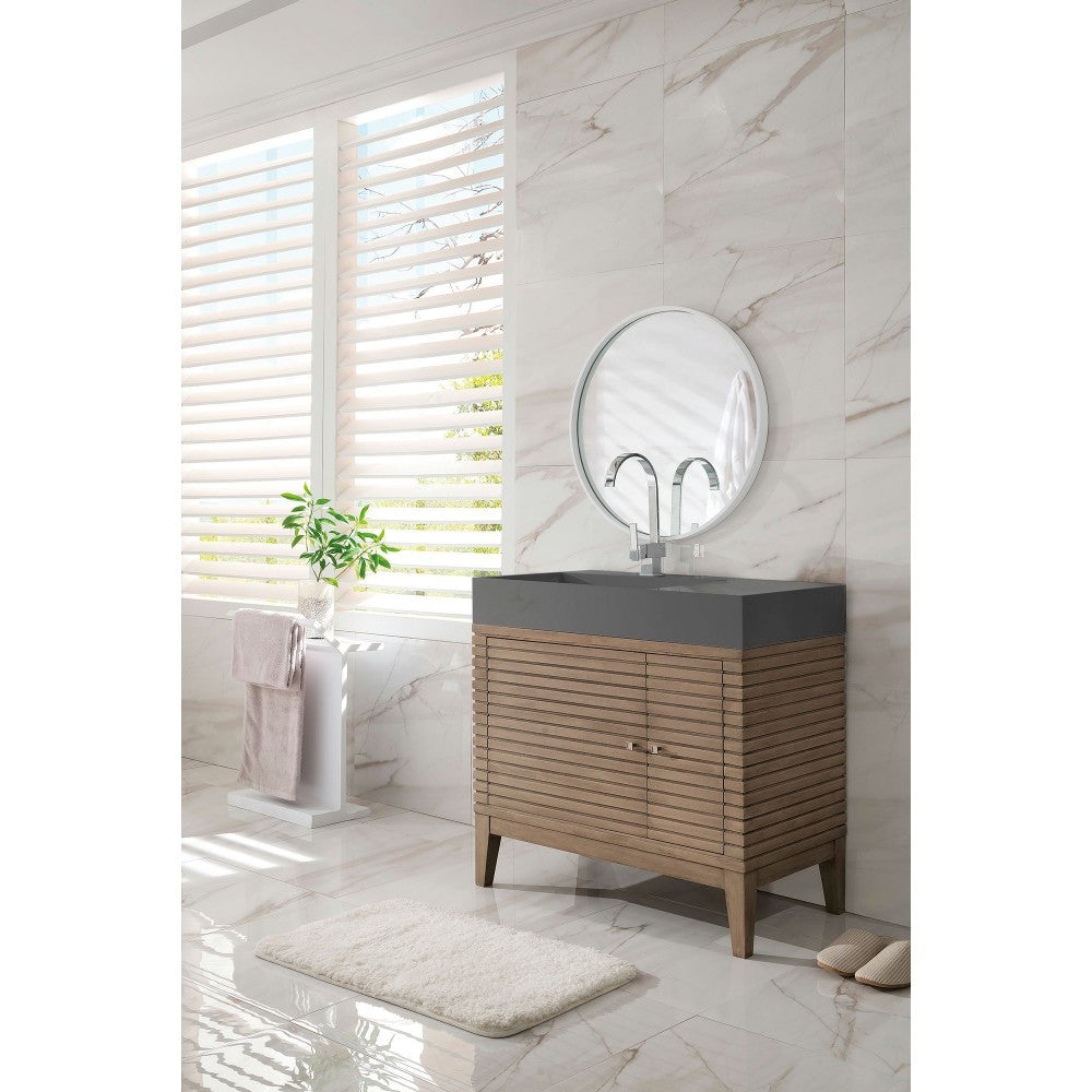 Linear 36" Single Vanity Whitewashed Walnut w/ Dusk Gray Glossy Composite Top