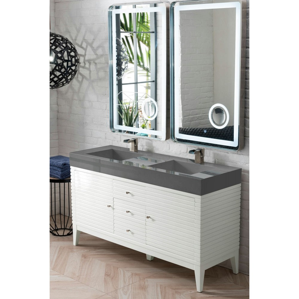Linear 59" Double Vanity, Glossy White w/ Dusk Gray Glossy Composite Top