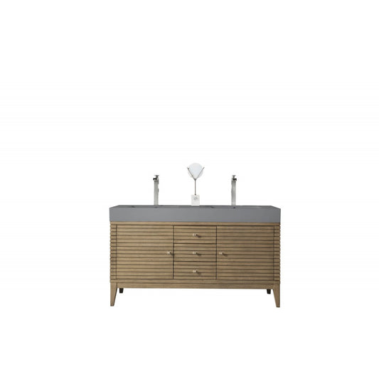 Linear 59" Double Vanity Whitewashed Walnut w/ Dusk Gray Glossy Composite Top