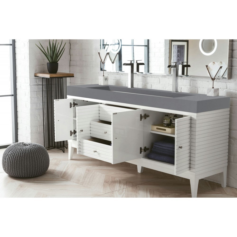 Linear 72" Double Vanity, Glossy White w/ Dusk Gray Glossy Composite Top