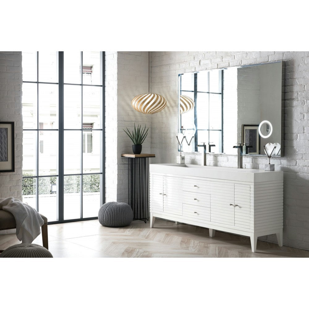Linear 72" Double Vanity, Glossy White w/ Glossy White Composite Top