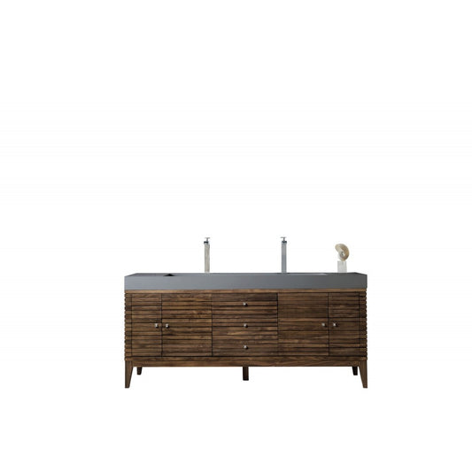 Linear 72" Double Vanity, Mid Century Walnut w/ Dusk Gray Glossy Composite Top