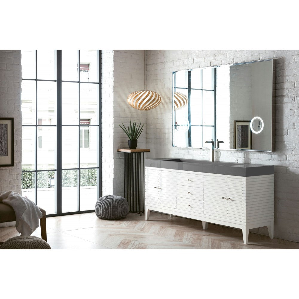 Linear 72" Single Vanity, Glossy White w/ Dusk Gray Glossy Composite Top