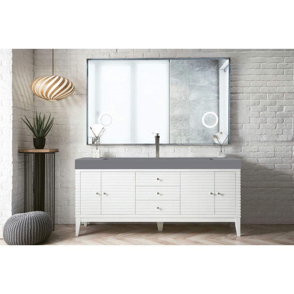 Linear 72" Single Vanity, Glossy White w/ Dusk Gray Glossy Composite Top