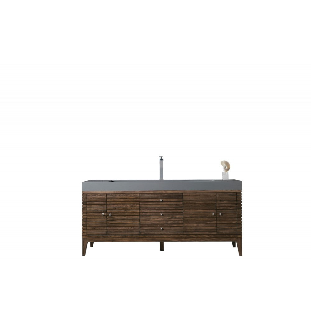 Linear 72" Single Vanity, Mid Century Walnut w/ Dusk Gray Glossy Composite Top