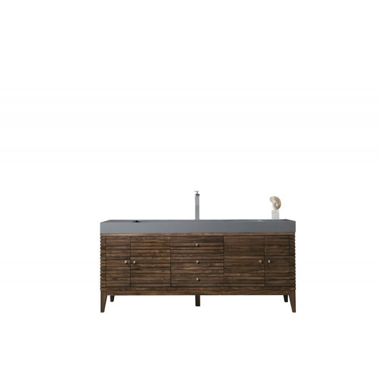 Linear 72" Single Vanity, Mid Century Walnut w/ Dusk Gray Glossy Composite Top