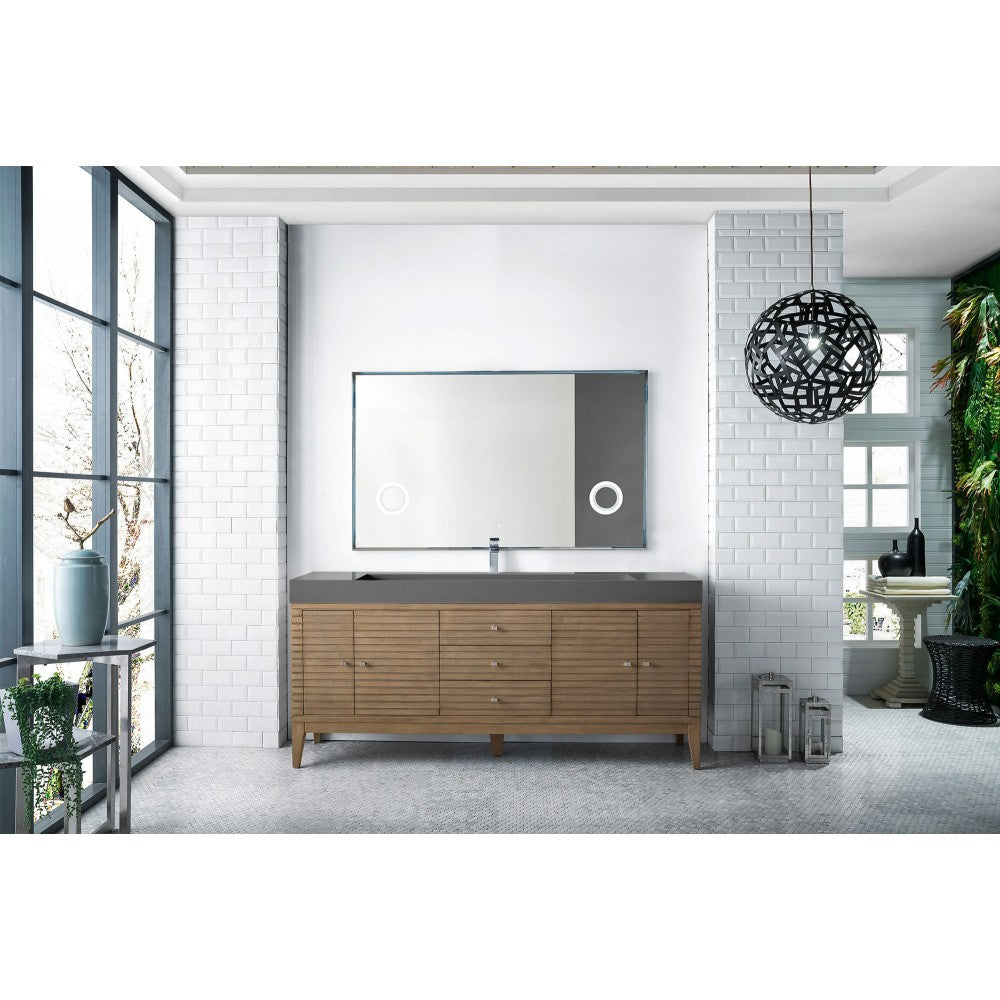 Linear 72" Single Vanity Whitewashed Walnut w/ Dusk Gray Glossy Composite Top
