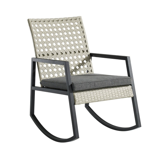 Liza Modern Patio Cane Weave Rattan Rocking Chair - Light Gray/Gray