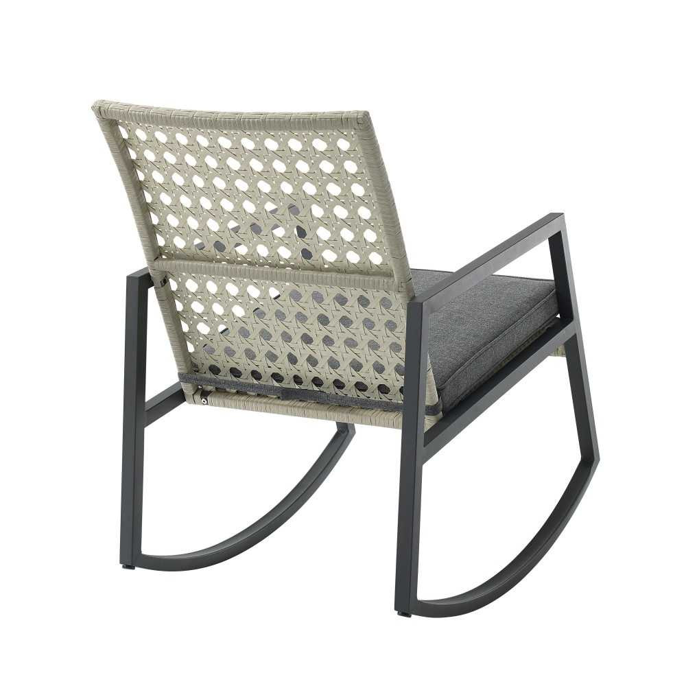 Liza Modern Patio Cane Weave Rattan Rocking Chair - Light Gray/Gray