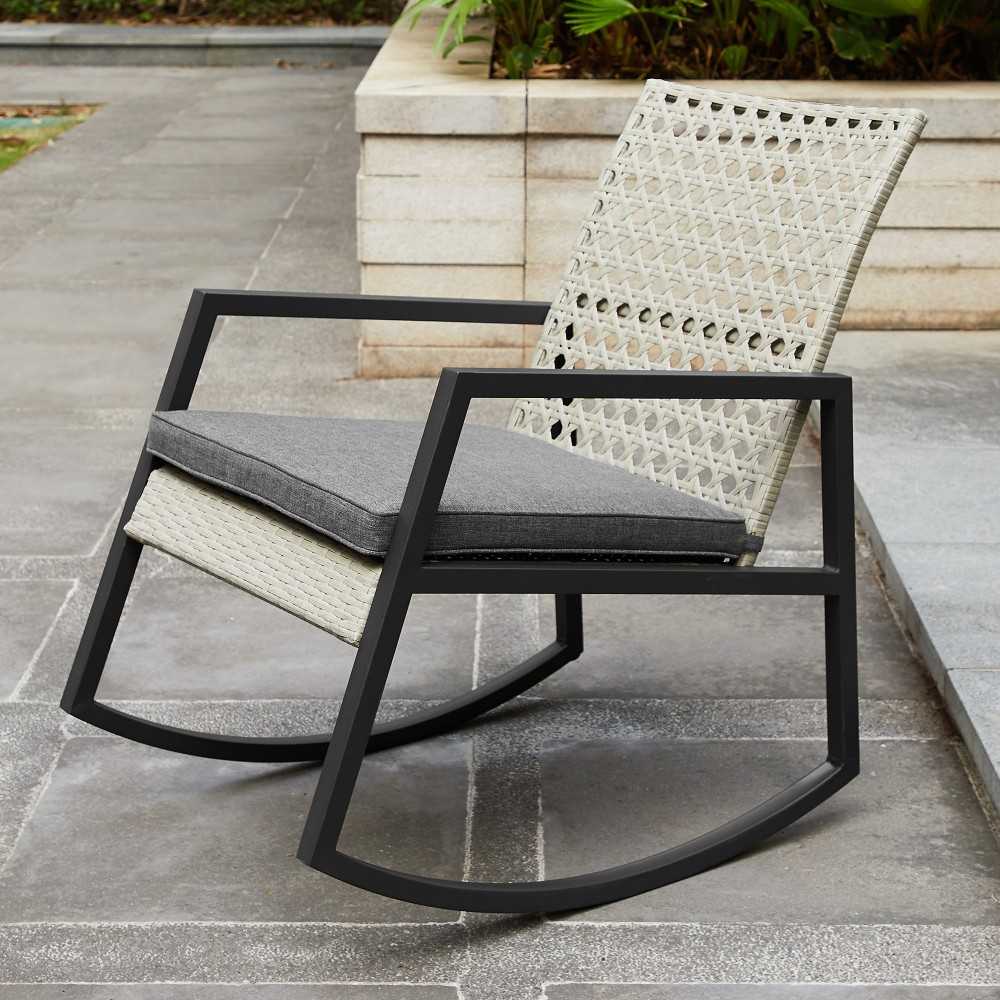 Liza Modern Patio Cane Weave Rattan Rocking Chair - Light Gray/Gray