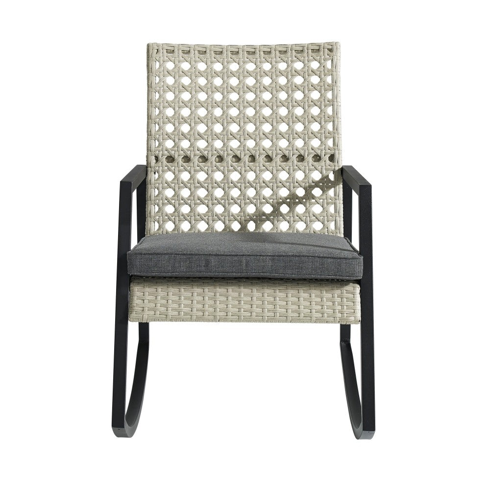 Liza Modern Patio Cane Weave Rattan Rocking Chair - Light Gray/Gray