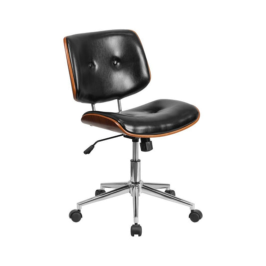 Low Back Black LeatherSoft Ergonomic Wood Swivel Task Office Chair