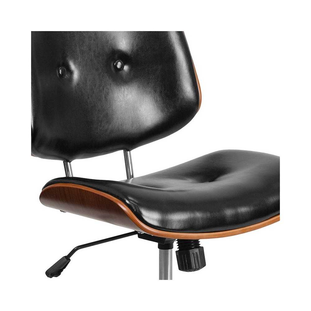 Low Back Black LeatherSoft Ergonomic Wood Swivel Task Office Chair