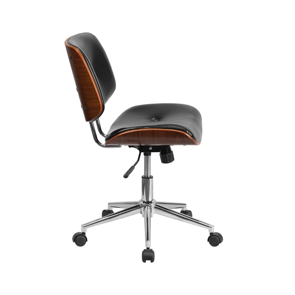 Low Back Black LeatherSoft Ergonomic Wood Swivel Task Office Chair