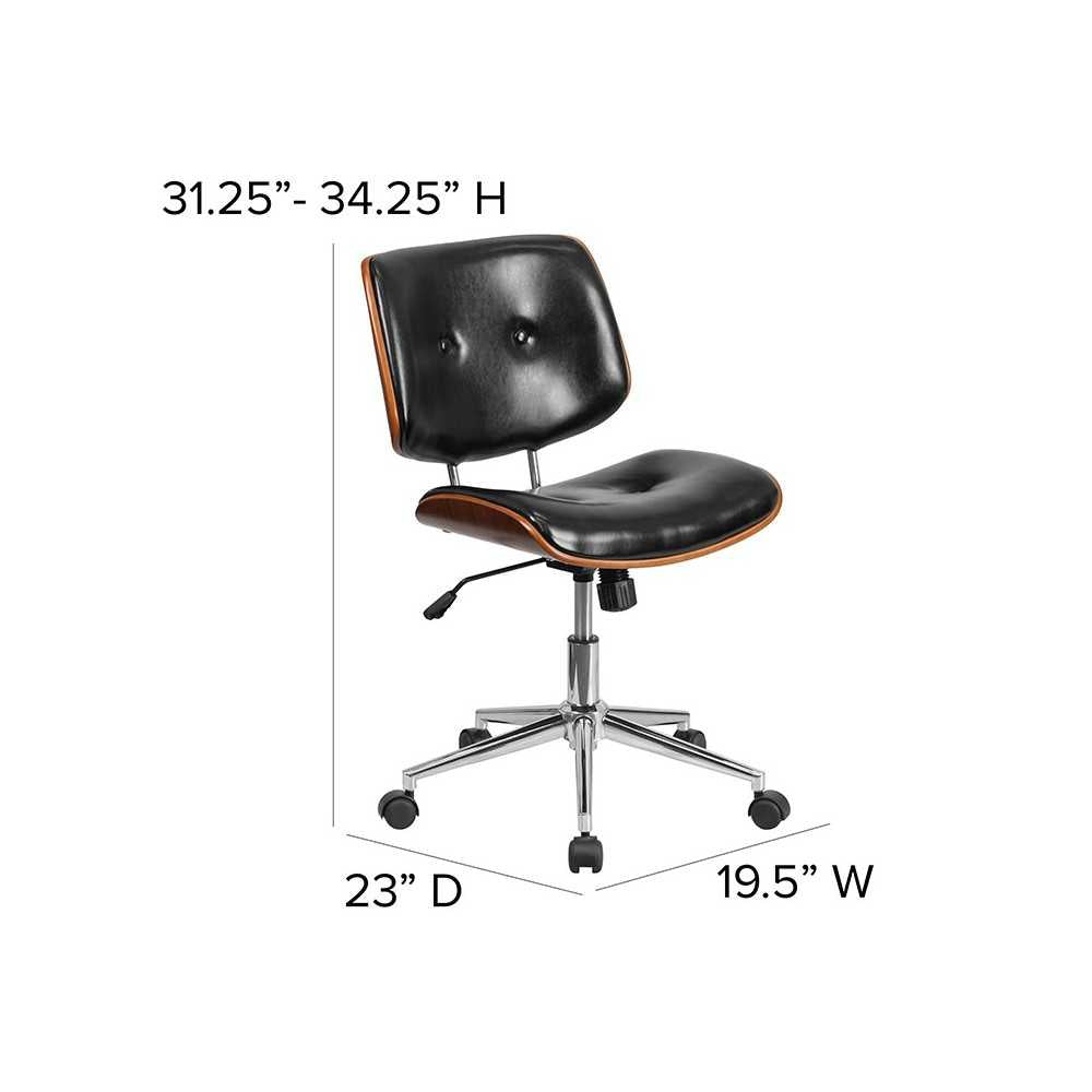 Low Back Black LeatherSoft Ergonomic Wood Swivel Task Office Chair