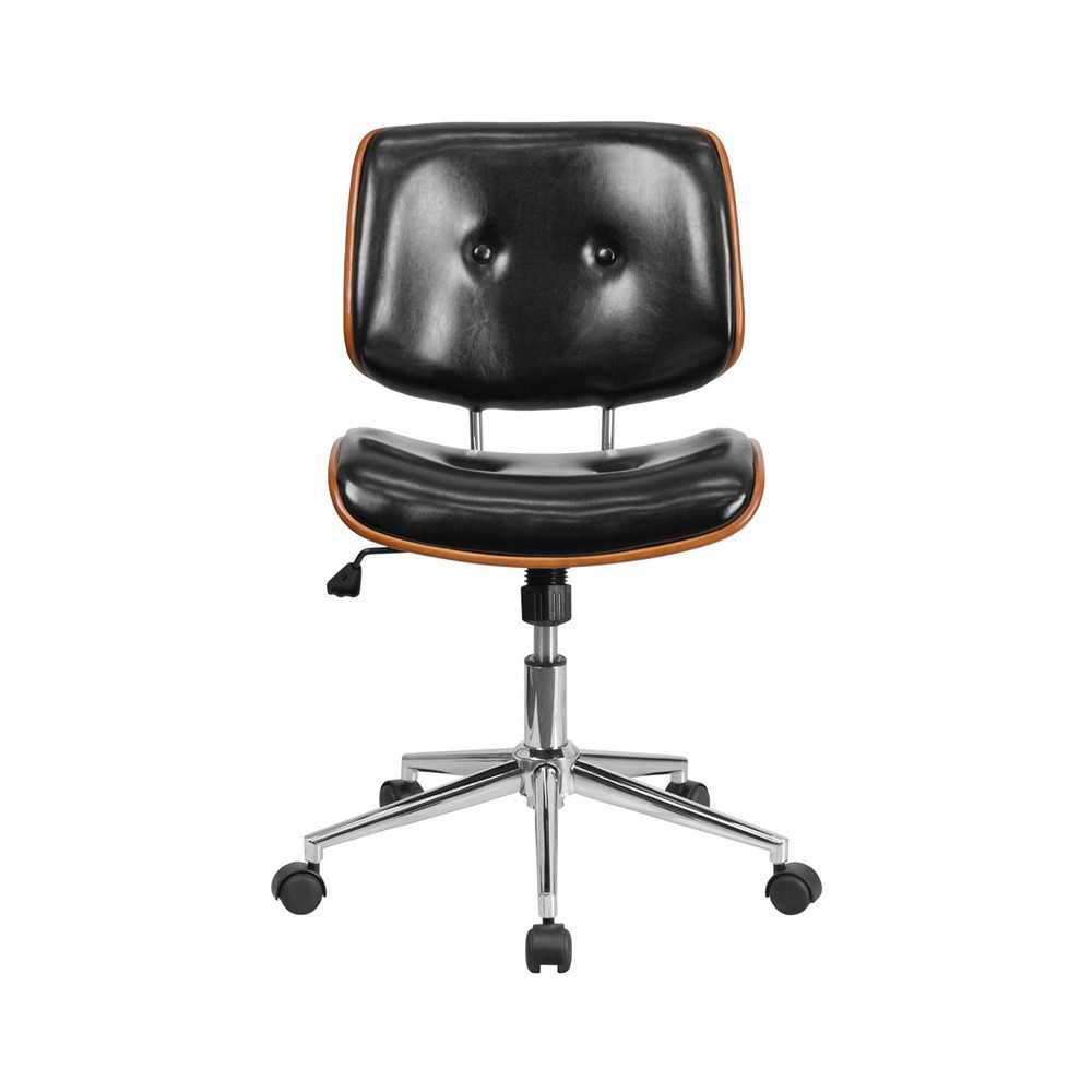 Low Back Black LeatherSoft Ergonomic Wood Swivel Task Office Chair