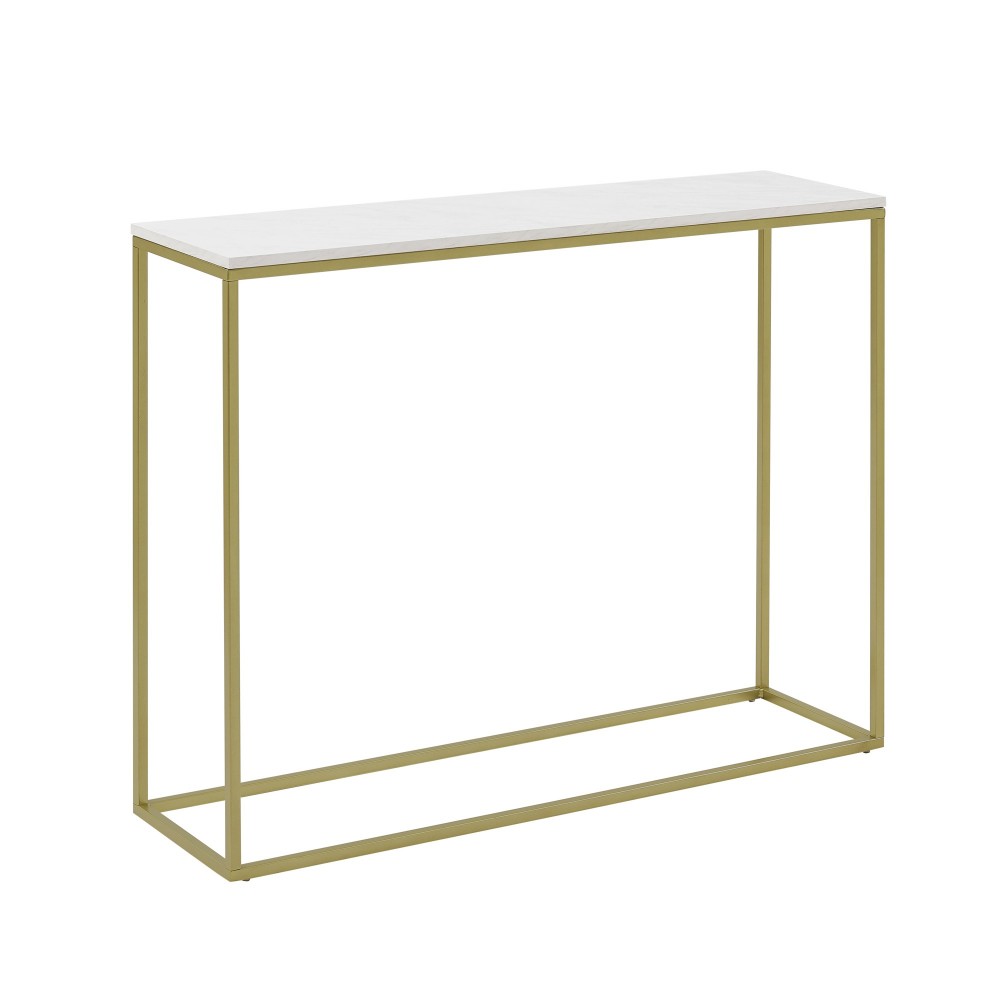 Lowell 42" Open Box Entry Table - Faux White Marble/Gold