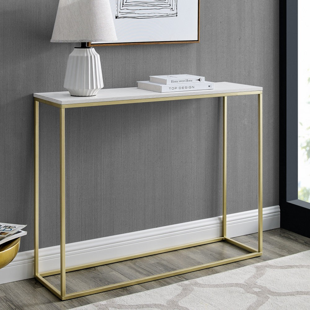 Lowell 42" Open Box Entry Table - Faux White Marble/Gold