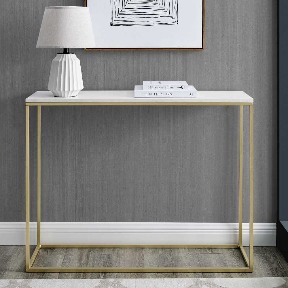 Lowell 42" Open Box Entry Table - Faux White Marble/Gold