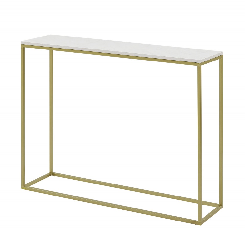 Lowell 42" Open Box Entry Table - Faux White Marble/Gold