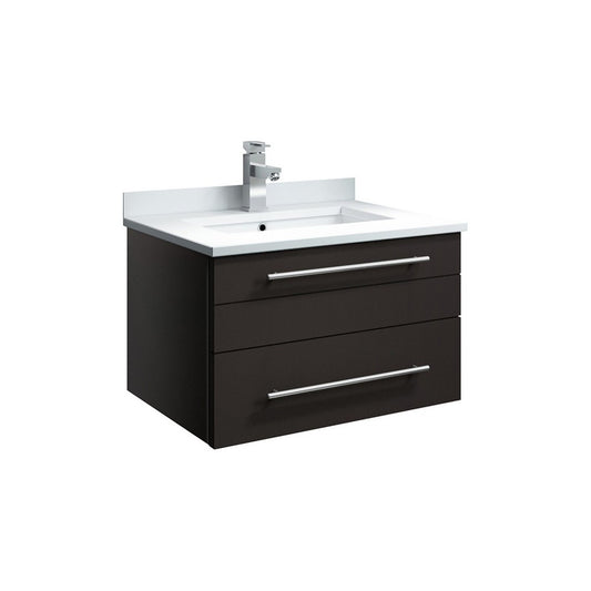 Lucera 24" Espresso Wall Hung Modern Bathroom Cabinet w/ Top & Undermount Sink