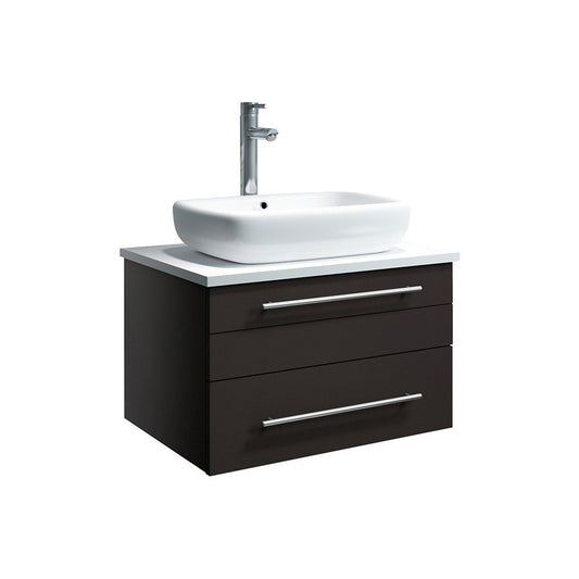 Lucera 24" Espresso Wall Hung Modern Bathroom Cabinet w/ Top & Vessel Sink
