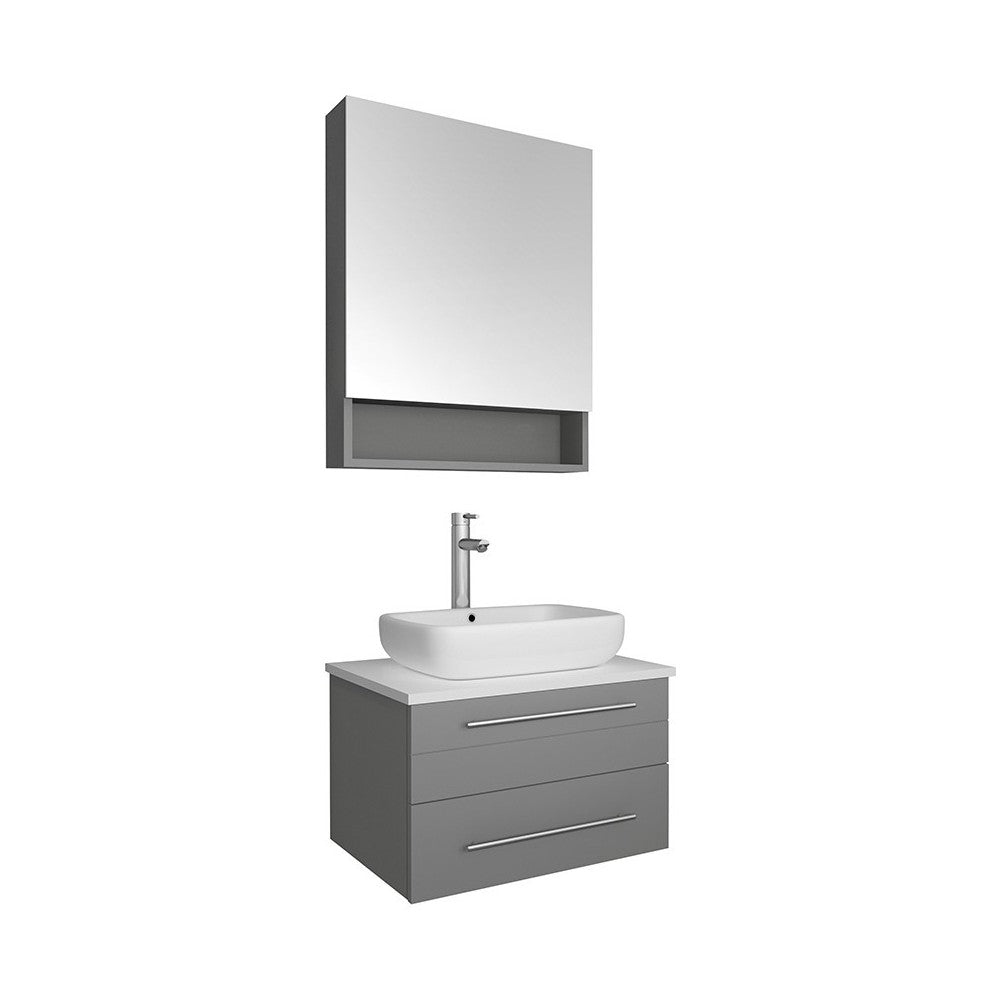 Lucera 24" Gray Wall Hung Vessel Sink Modern Bathroom Vanity w/ Medicine Cabinet