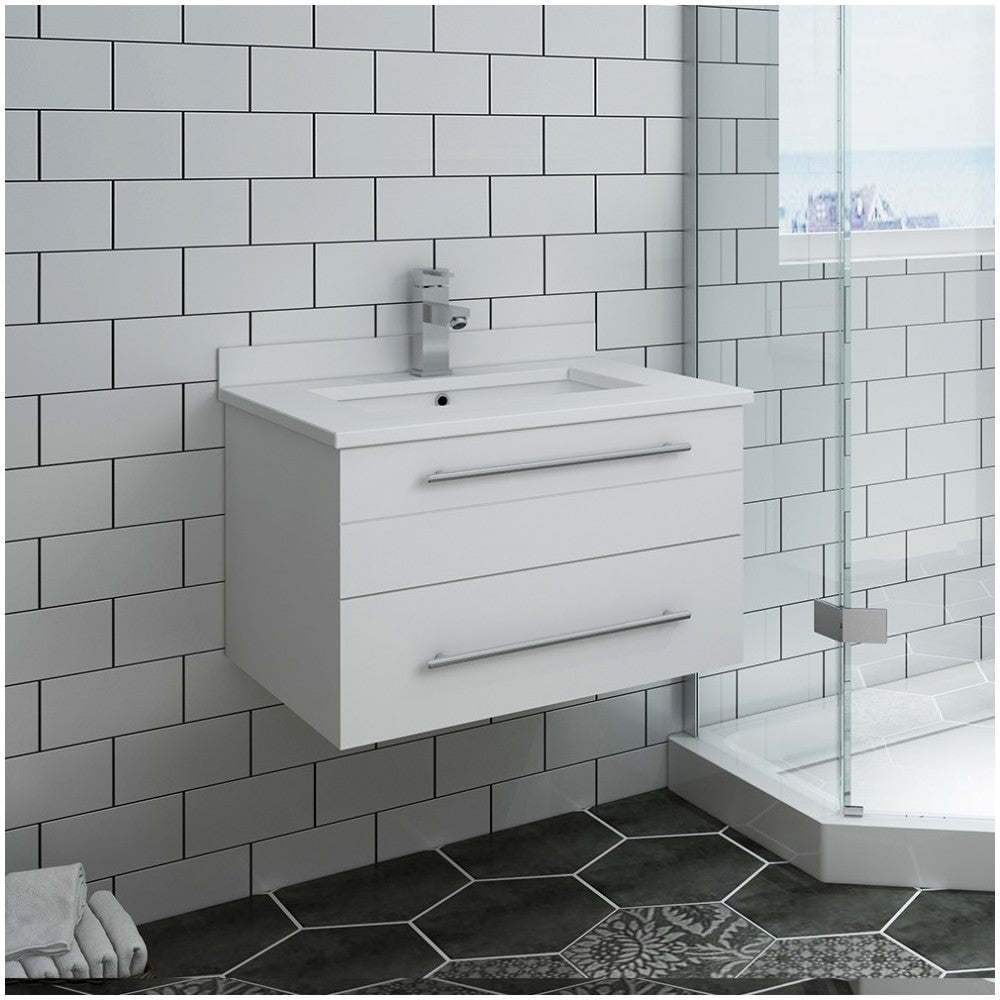 Lucera 24" White Wall Hung Modern Bathroom Cabinet w/ Top & Undermount Sink