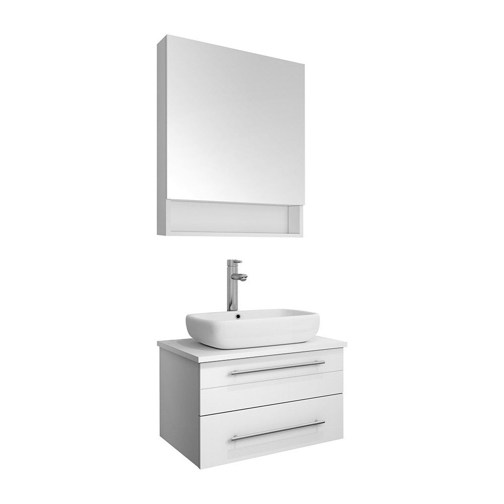 Lucera 24 White Wall Hung Vessel Sink Modern Bathroom Vanity w/ Medicine Cabinet