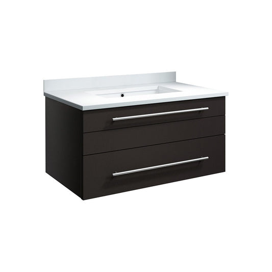 Lucera 30" Espresso Wall Hung Modern Bathroom Cabinet w/ Top & Undermount Sink