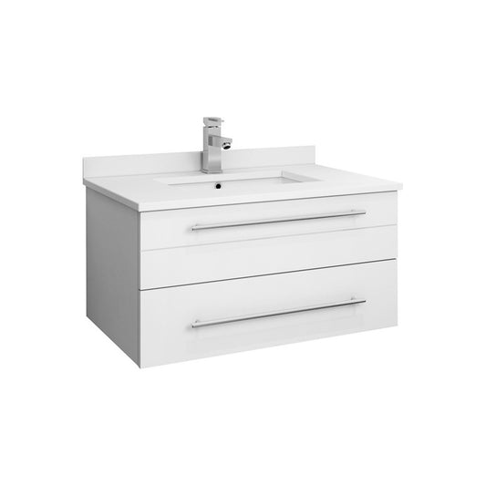 Lucera 30" White Wall Hung Modern Bathroom Cabinet w/ Top & Undermount Sink