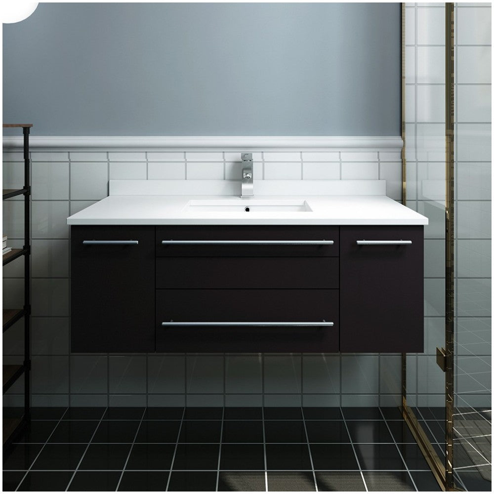 Lucera 42" Espresso Wall Hung Modern Bathroom Cabinet w/ Top & Undermount Sink