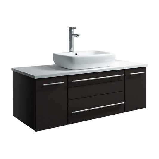 Lucera 42" Espresso Wall Hung Modern Bathroom Cabinet w/ Top & Vessel Sink