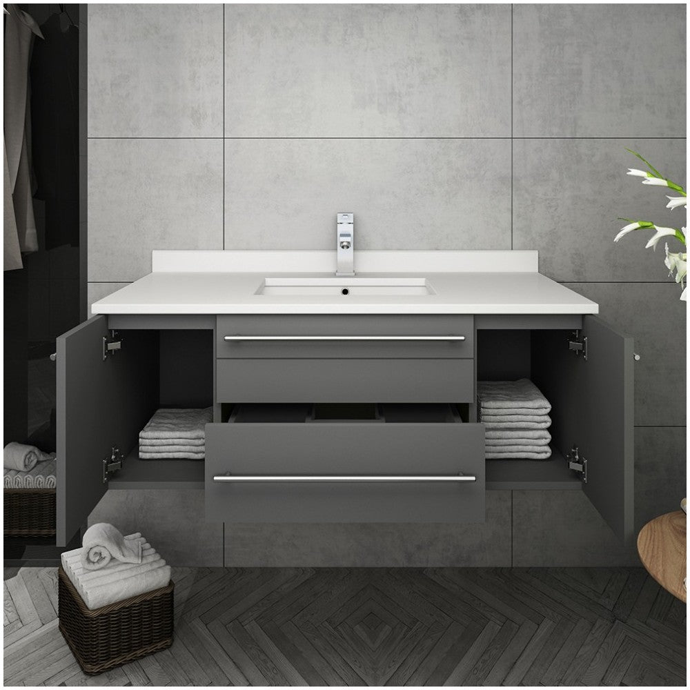 Lucera 42" Gray Wall Hung Modern Bathroom Cabinet w/ Top & Undermount Sink