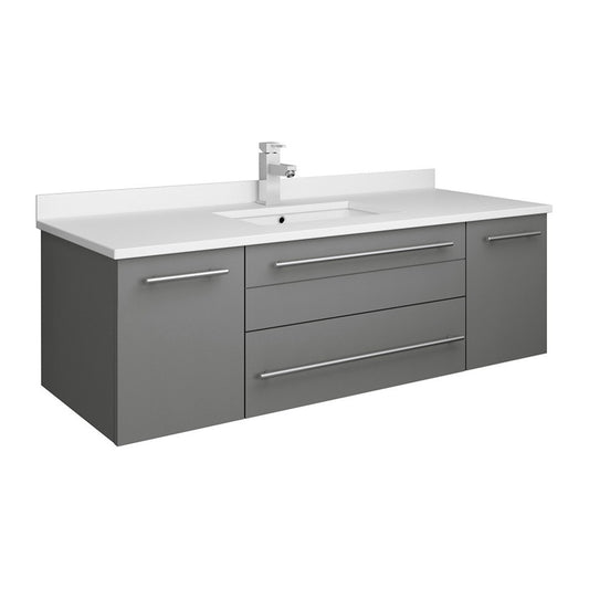 Lucera 48" Gray Wall Hung Modern Bathroom Cabinet w/ Top & Undermount Sink