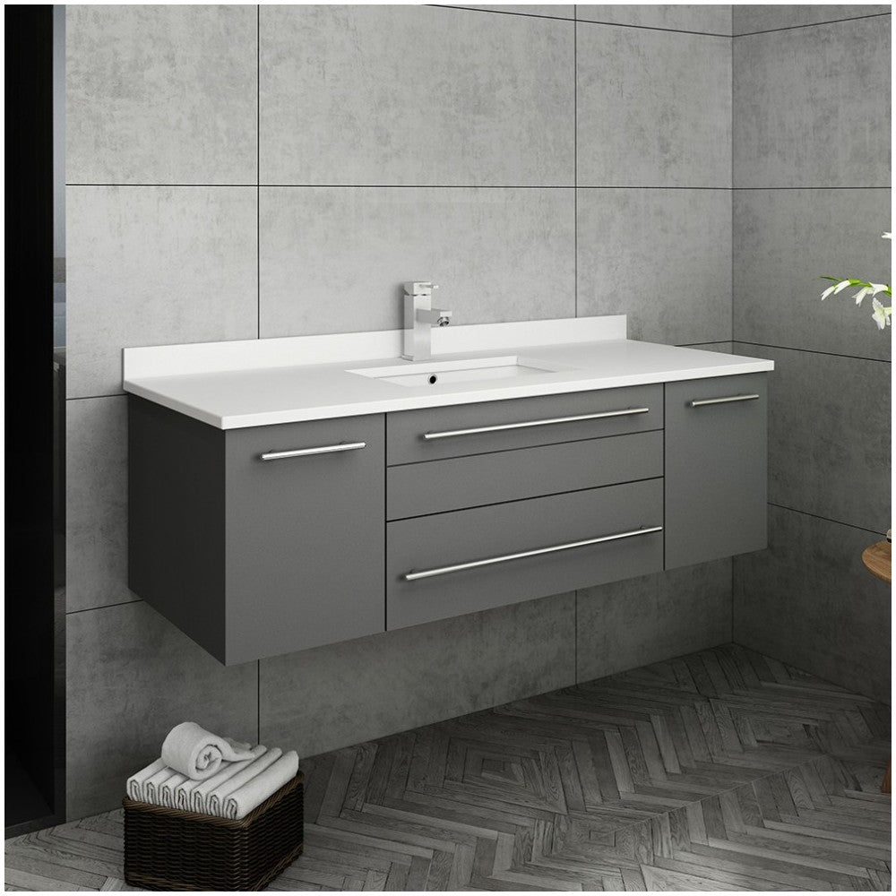 Lucera 48" Gray Wall Hung Modern Bathroom Cabinet w/ Top & Undermount Sink