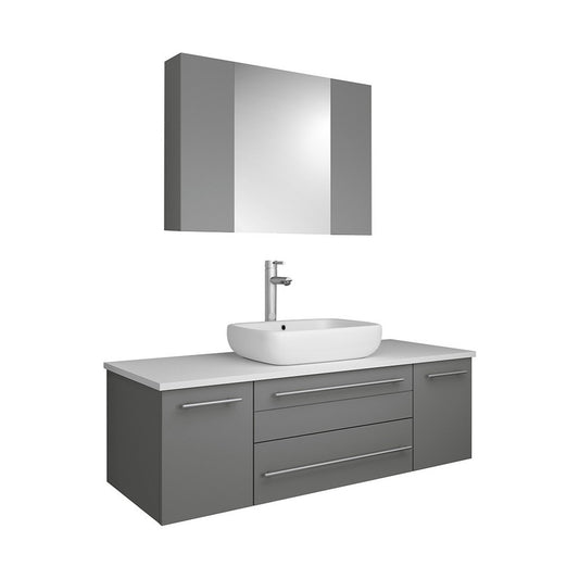 Lucera 48" Gray Wall Hung Vessel Sink Modern Bathroom Vanity w/ Medicine Cabinet