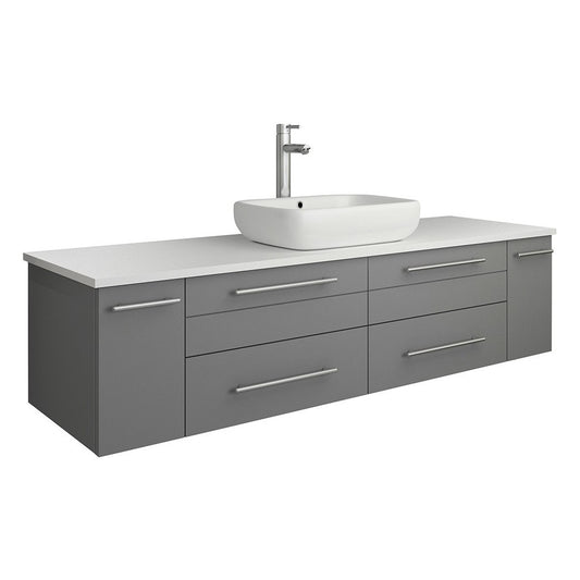 Lucera 60" Gray Wall Hung Modern Bathroom Cabinet w/ Top & Single Vessel Sink
