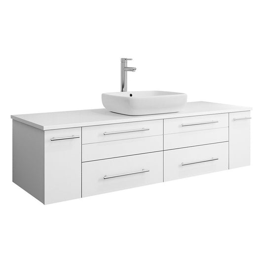 Lucera 60" White Wall Hung Modern Bathroom Cabinet w/ Top & Single Vessel Sink