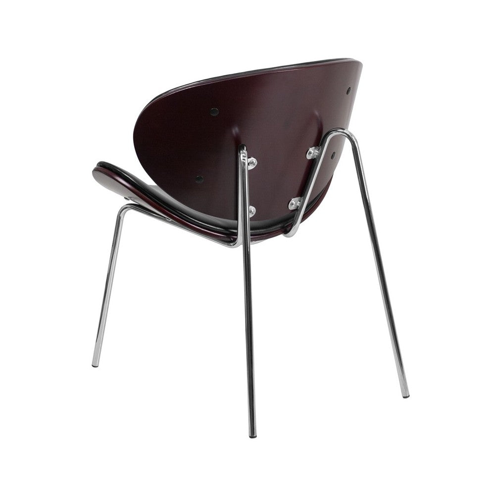 Mahogany Bentwood Leisure Side Reception Chair with Black LeatherSoft Seat