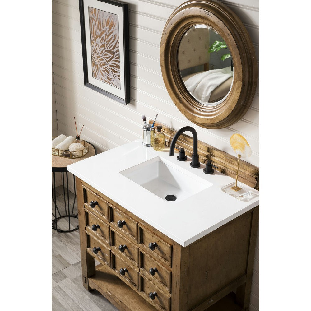 Malibu 36" Single Vanity, Honey Alder w/ 3 CM Classic White Quartz Top