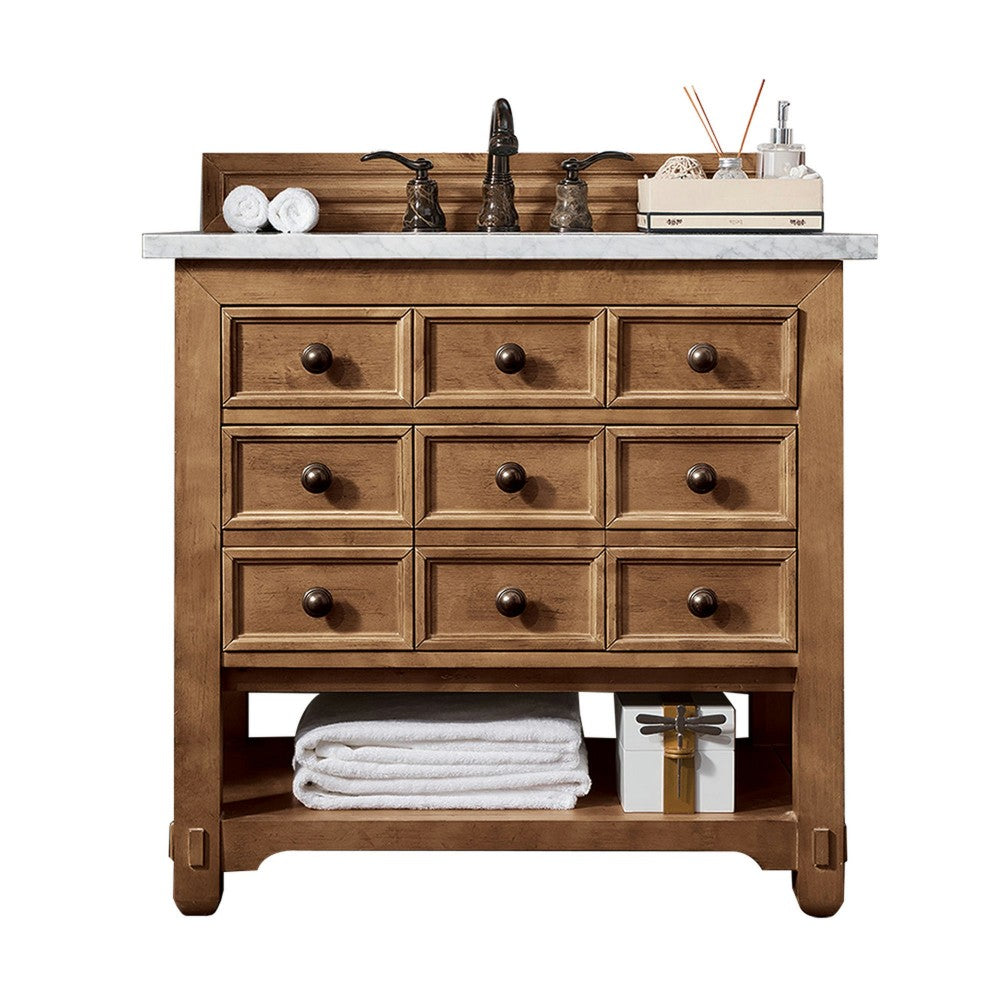 Malibu 36" Single Vanity, Honey Alder w/ 3 CM Eternal Jasmine Pearl Quartz Top