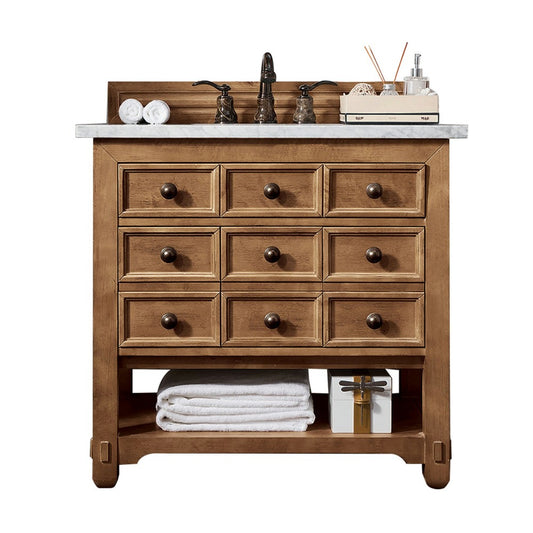 Malibu 36" Single Vanity, Honey Alder w/ 3 CM Eternal Jasmine Pearl Quartz Top