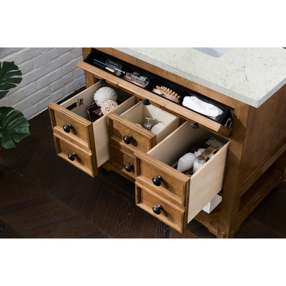 Malibu 36" Single Vanity, Honey Alder w/ 3 CM Eternal Jasmine Pearl Quartz Top