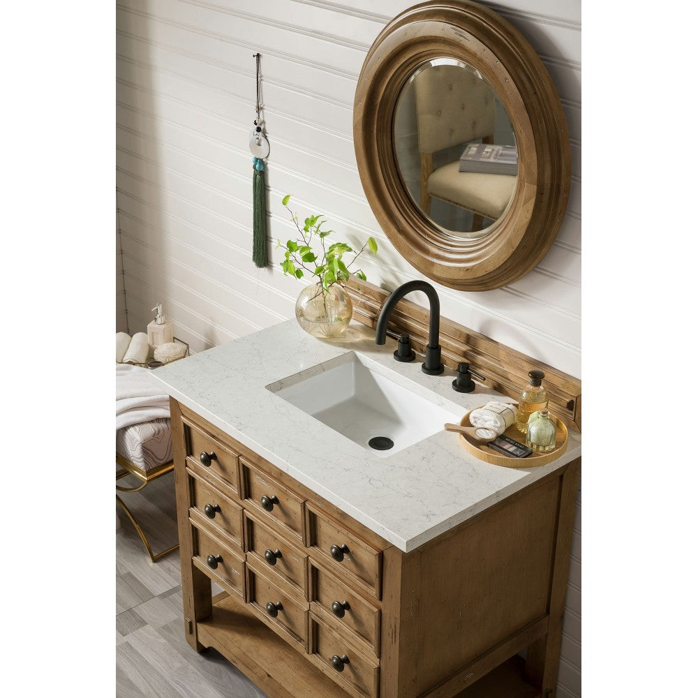 Malibu 36" Single Vanity, Honey Alder w/ 3 CM Eternal Jasmine Pearl Quartz Top