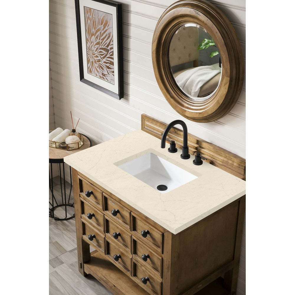 Malibu 36" Single Vanity, Honey Alder w/ 3 CM Eternal Marfil Quartz Top